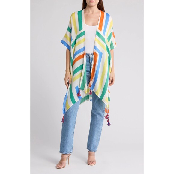 Do Everything In Love Abstract Kimono – Tassel Trim, Lightweight Boho Layer, OS - Picture 3 of 16